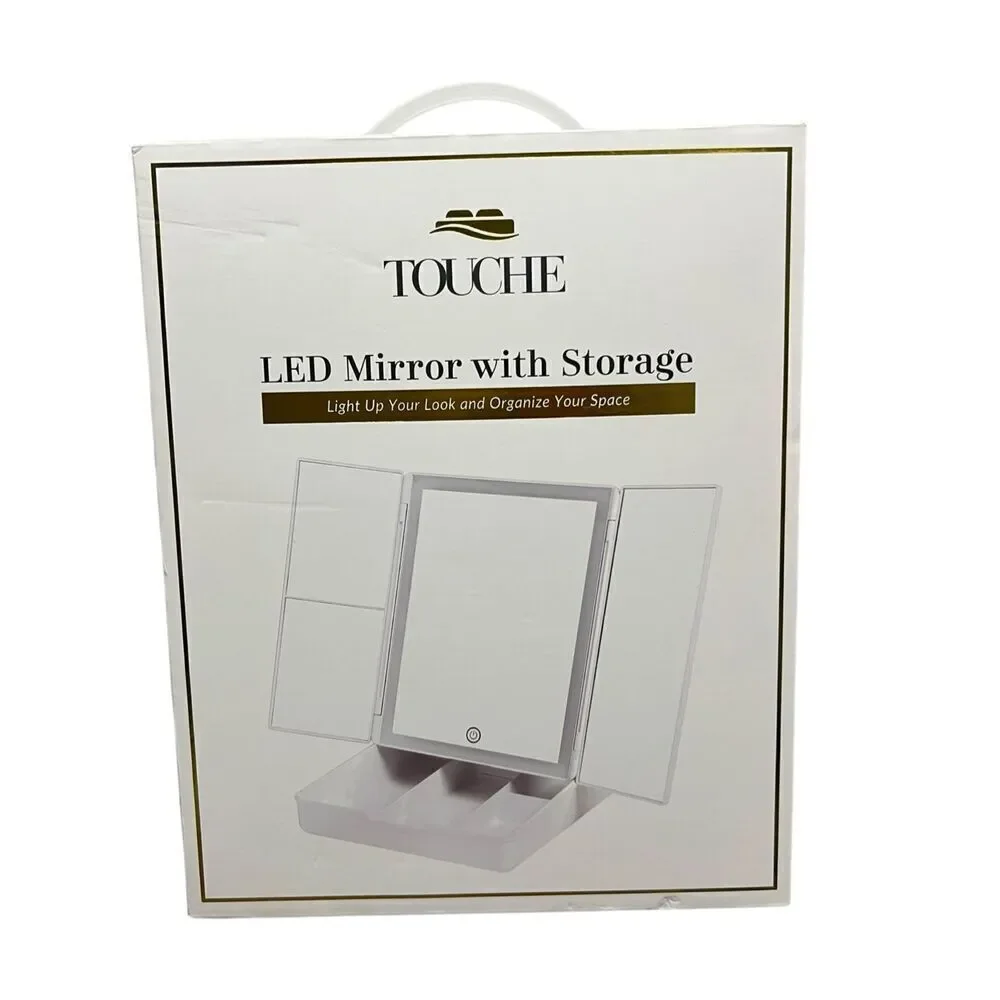 Touche LED Mirror with Storage Sleek Design Makeup‎ Vanity Foldable Mirror NEW